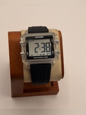 SKMEI Square Watch Transparent Case, New, Silicone Black Band